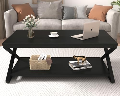 HSH 47" Rectangle Coffee Table with Storage for Living Room, Black Oak - Image 4