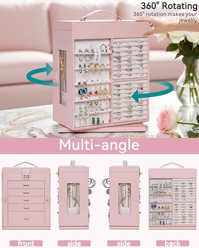AKOZLIN 6-Tier Jewelry Box Organizer 5 Drawers Storage XXL Pink - Image 4