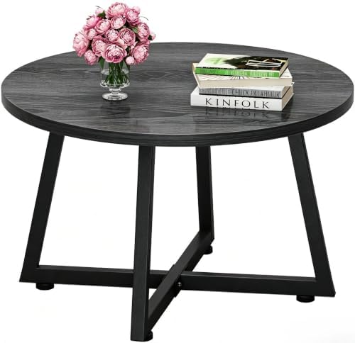 Coffee Table, 23.6" Round Coffee Tables for Living Room, Gray Coffee Table by FAMIDGE