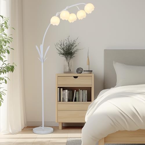 HMVPL White Floral Floor Lamp, Cute Flower Standing Lamp for Bedroom, Modern Tall Lamp with 5 G9 LED Bulbs, Foot Switch, Acrylic Shade, Curved Floor Lamp for Living Room Corner Bedside Kids Home Decor - Image 6