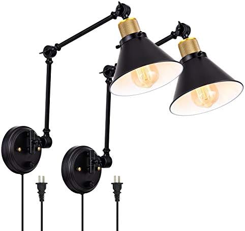 TRLIFE Plug in Wall Sconces, Dimmable Wall Sconce Swing Arm Wall Lights Plug in, Adjustable Wall Mounted Light Wall Lights with 6FT Plug in Cord, E26 Base(Two Arms, 2 Pack) by TRLIFE
