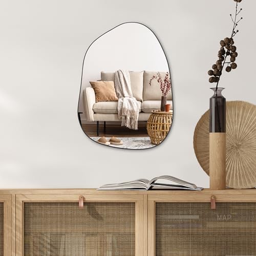 PERFNIQUE Irregular Wall Mirror Asymmetrical Mirror, 16''x12'' Small Black Mirror for Bathroom Bedroom Living Room Entryway, Decorative Modern Wall Decor, Wall Mounted (Black, 16''x12'') - Image 5