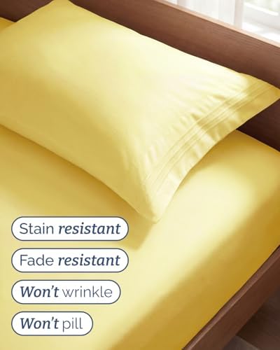Twin Size 3 Piece Sheet Set - Comfy Breathable & Cooling Sheets - Yellow - Image 5