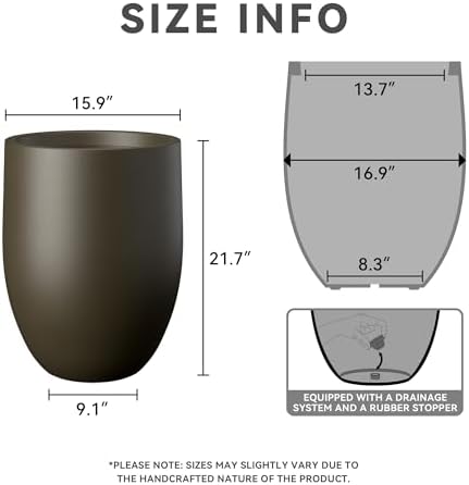 Kante Large Round Bullet Dark BRN Concrete Planter 21.7" Tall, Outdoor - Image 2