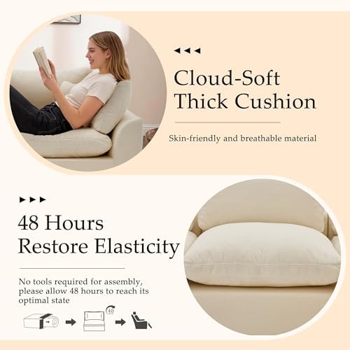 Korser 110" Cloud Sectional Boneless Couches for Living Room, Modern Modular Sectional Sofa with Ottoman, Cloud Couch with Comfy Deep Seats, Cut Pile Chenille L-Shape Sofa Couch for Living Room, Beige - Image 3