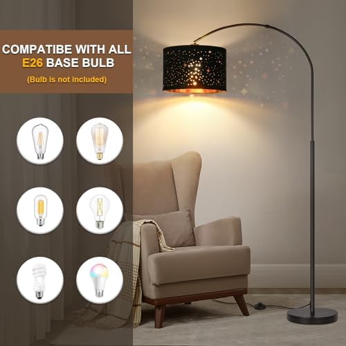 Modern Arc Floor Lamp, Tall Pole Lamp with Black Stars Lampshade - Image 4