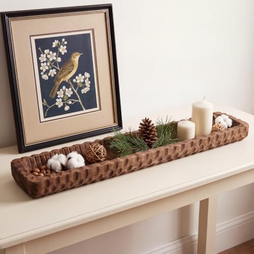 30 Inch Large Decorative Wooden Dough Bowl Decor, Rectangular - Image 4