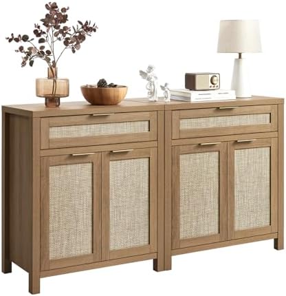 HOKYHOKY 60" Rattan Sideboard Buffet Cabinet, Boho Storage Cabinet, 2PCS by HOKYHOKY