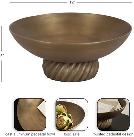 Kate and Laurel Trenza Spiraled Decorative Metal Pedestal Bowl, 12 Inch Diameter, Antique Brass, Vintage Raised Fruit Bowl for Kitchen Counter or Use as a Key Bowl for an Entryway Table - Image 2