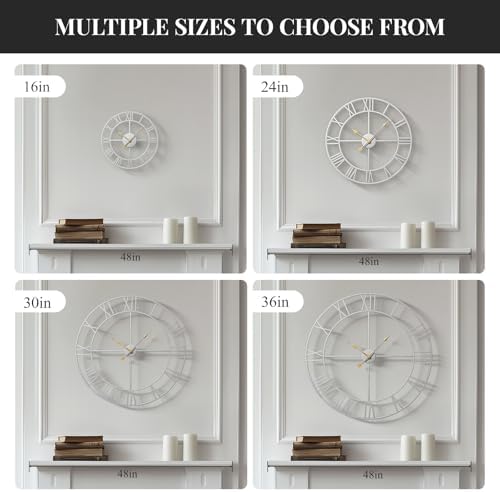 Cuspin 24 Inch Wall Clock Large Silver Decorative Modern Metal Clocks - Image 6
