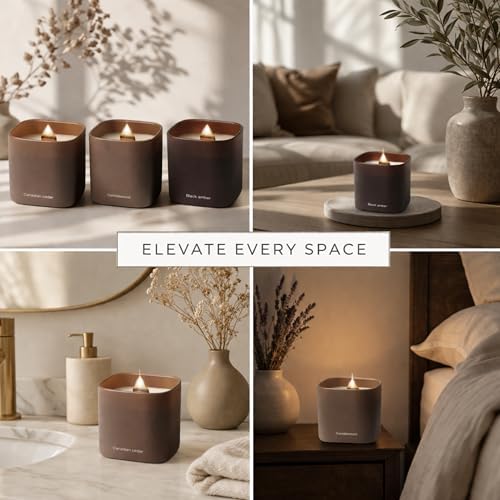 Set of 3 Premium Scented Soy Candles Gift Set | Dusk to Dawn Collection - Canadian Cedar, Black Amber & Sandalwood | Crackling Wood Wick | Luxury Candles for Relaxation, Home Décor, Gifts | 9.8oz Each - Image 6