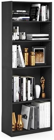 Furinno Jaya 5-Tier Book Shelf with Adjustable Shelves, Darkwood - Image 7