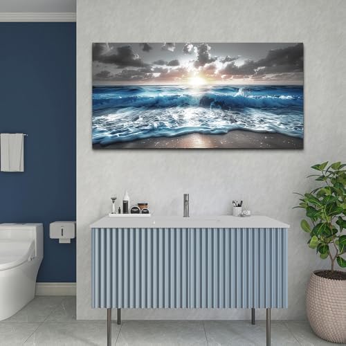hyidecorart Canvas Wall Decor For Office Large Wall Art For Living Room Blue Beach Painting Sea Waves Sunshine Wall Pictures Bedroom Home Decorations Prints Posters Mural Artwork Ready To Hang - Image 5