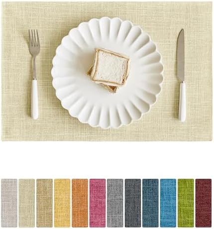 Softalker Faux Linen Cloth Placemats Set of 4-12 x 18 Inch, Light Linen by Softalker