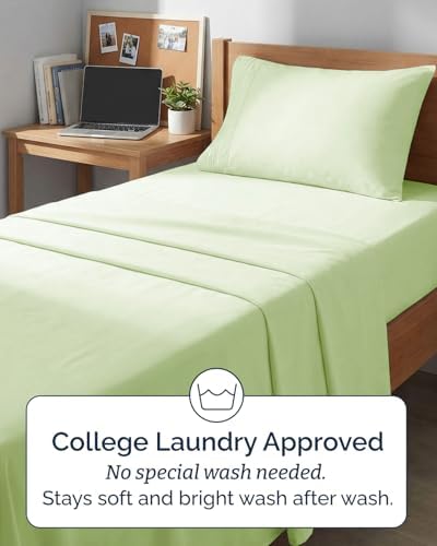 Twin XL 3 Piece Sheet Set - College Dorm Room Essentials - Light Sage Green - Image 6