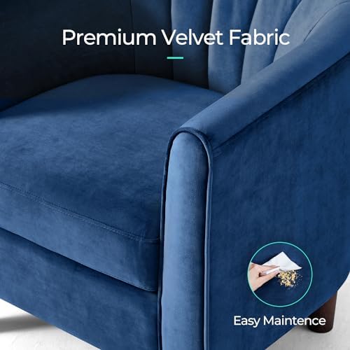 LINSY Accent Chair with Ottoman, Modern Armchair Comfy Barrel Reading Chair with Footrest for Living Room Bedroom Reading Room, Velvet, Blue - Image 3