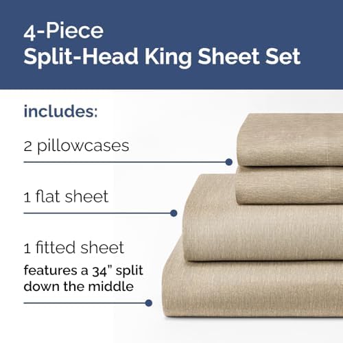 Flex Top Split Head King 4 Piece Sheet Set - Ultra-Soft - Heathered Beige - Image 3