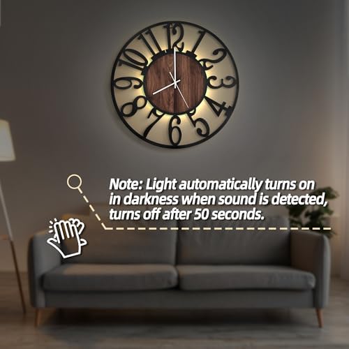 LEIKE Large Wall Clocks with Night Light Battery Operated,Silent Non Ticking,Rustic Modern Big Wood Clock for Living Room, Bedroom,Kitchen,Farmhouse,Office,Home Decor-20 Inch(Black-Arabic Number) - Image 5