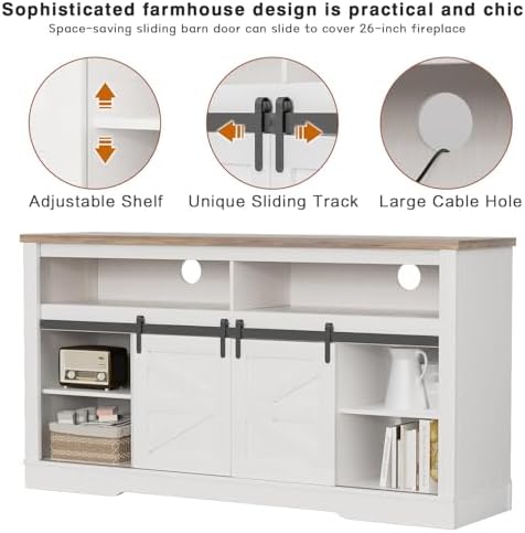 YESHOMY Farmhouse Fireplace TV Stand for Television up to 65+ Inch, White - Image 5