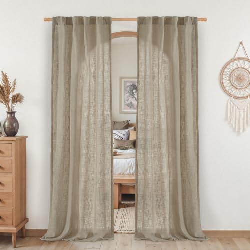 LAMIT Taupe Linen Boho Curtains 80 inch Length 2 Panels for Bedroom by LAMIT