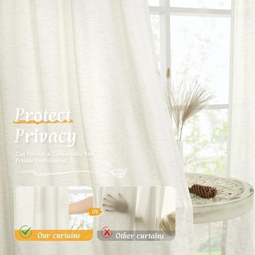 LAMIT Cream Linen Light Filtering Curtains 84 Inches Long for Living Room - Image 5