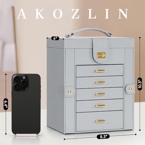 AKOZLIN 6-Tier Jewelry Box Organizer 5 Drawers Storage Grey Regular - Image 2