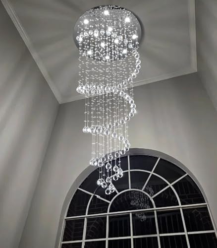 HAIXIANG LED High Ceiling Chandelier Crystal Chandeliers Light Fixtures with Dimmable Light Bulbs Gold Living Room Foyer Chandelier Modern Pendants Lights for Entryway Staircase Silver - Image 4