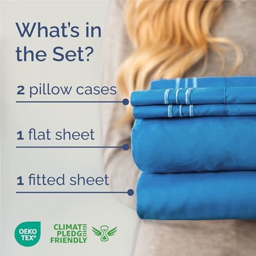 King Size 4 Piece Sheet Set - Breathable & Cooling Sheets - Royal Blue - Image 2
