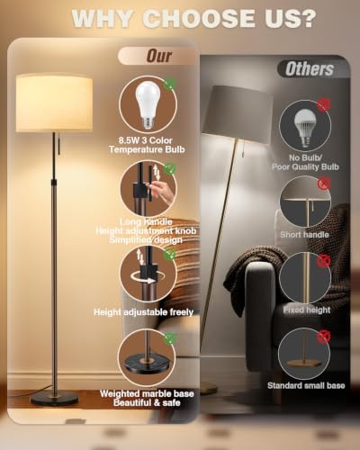 Ambimall Height Adjustable Modern Floor Lamp, Brown & Black - Image 5