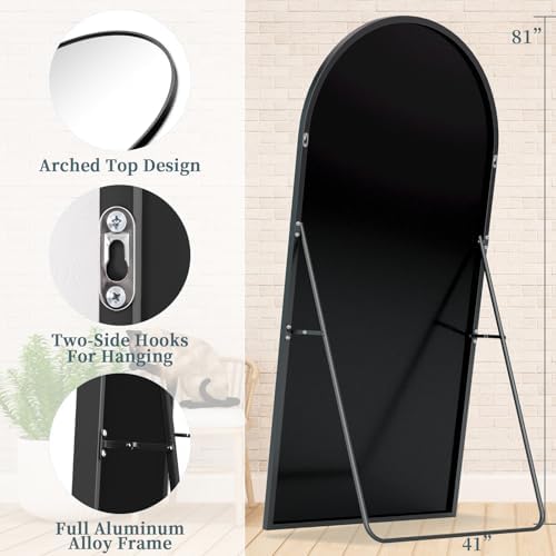 81"x41" Arched Full Length Mirror with Stand,Full Body Floor Mirror - Image 5
