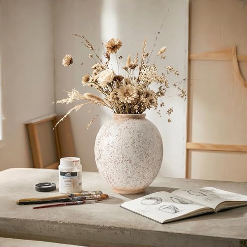 Large Round Ceramic Vase, 9.8“ H, Red White Speckled - Image 6