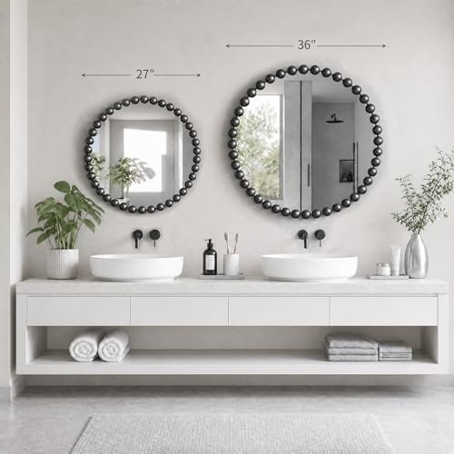 Madison Park 27 inch Black Round Mirror, Round Mirrors for Wall Decor, Metal Frame Circle Mirror for Bathroom, Living Room, Round Wall Metal Art Mirror - Image 2