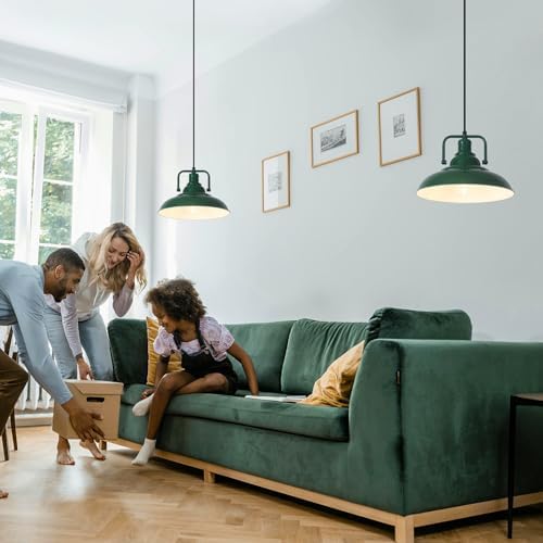 Farmhouse Pendant Light, 12.5inch, 3 Packs Green Kitchen Pendant Lights, Island Pendant Lights, Pendant Lights Kitchen Island, Pendant Light for Bedroom, Office, Kichen Sink, Library - Image 5