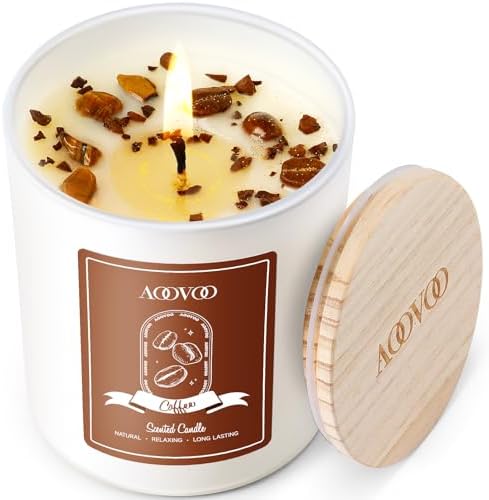 AOOVOO Macchiato Coffee Scented Candles for Women - Aromatherapy Candle with Crystals Inside, 10oz, 60H Burning Time, Soy Candles for Home Scented, Birthday Gifts Valentines Day Candle for Women Mom by AOOVOO