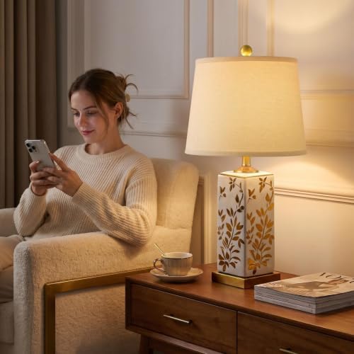 24" Chinoiserie Lamps Set of 2, Ceramic Table Lamps for Bedside - Image 3