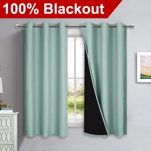 NICETOWN Aqua Blue 100% Blackout Lined Curtains, 2 Thick Layers Completely Blackout Window Treatment Panels Thermal Insulated Drapes for Kitchen (1 Pair, 42" Width x 63" Length Each Panel) - Image 2
