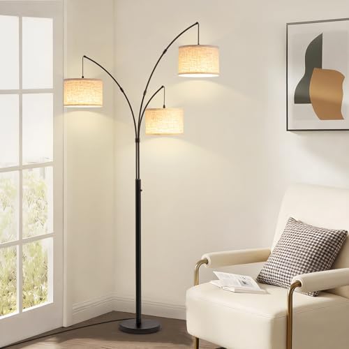 Netin Arc Floor Lamp with Remote, 3 Light Floor Lamp for Living Room Bright Lighting, 3 Color Temperature, Dimmable Tall Standing Lamp, Mid Century Tree Floor Lamp for Bedroom Office - Image 2
