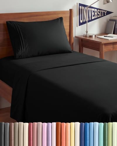 Twin XL 3 Piece Sheet Set - College Dorm Room Essentials - Black by CGKUnlimited