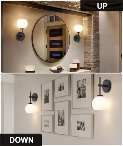 SANTOSTOCK Black Wireless Rechargeable Wall Sconces with Remote Control, Battery Operated Wall Sconce Set of 2, LED Dimmable Wall Lights with Opal White Glass Shade, 12 Colors RGB & 3 CCT Bulb - Image 7