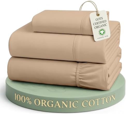LANE LINEN 100% Organic Cotton Sheets Set Pure Long- Staple Percale Weave - Bedding for Bed Fits Mattress Upto 15in Deep Pocket (Twin Taupe) by LaneLinen