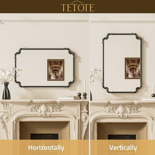 TETOTE Baroque Antique Black Scroll Wall Mirror 40 x 30 Vintage Rectangle Framed Baroque French Rectangular Mirror for Mantle Fireplace Bathroom Living Room, Horizontal/Vertical - Image 6
