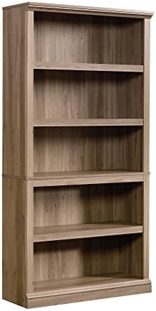 Sauder 5 Tier Book Shelf Wooden Bookcase Multipurpose Bookshelf for Home Office, Living Room, in Salt Oak finish by SAUDER%C2%AE