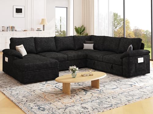 106'' Modular Sectional Sofa with Pull Out Bed, Sleeper Sofa, Black - Image 2