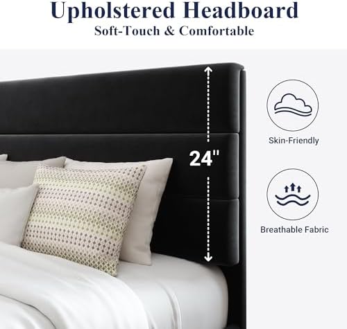 Allewie King Size Platform Bed Frame with Velvet Upholstered Headboard - Image 4