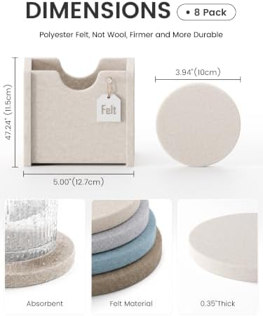 Fluxynara Felt Coasters with Holder, Set of 8 for Drinks, Coastal - Image 2