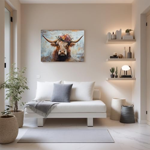 Canvas Wall Art Decor Wall Art Picutures for Living Room Artwork for Wall Decor Highland Cow Wall Art Prints Vintage Wall Art Decor Artwork for Walls Home Bedroom Office Decorations 24" X 36" - Image 4