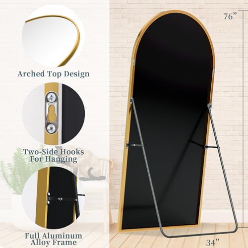 76"x34" Arched Full Length Mirror with Stand,Full Body Floor Mirror - Image 5