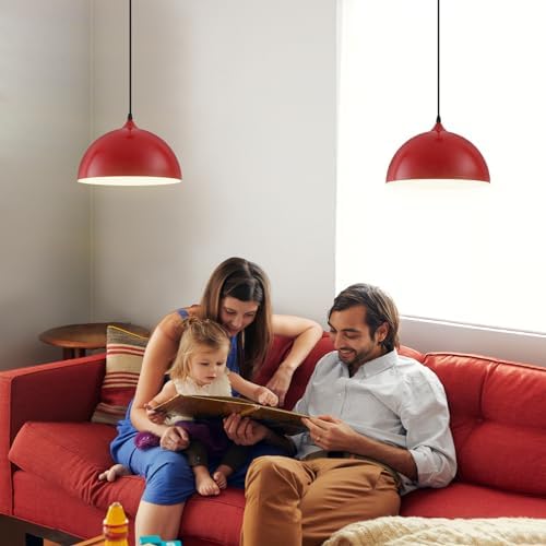 Red Plug in Pendant Light 2 Packs 11.8inch 14.7 ft, Farmhouse Pendant Light, Kitchen Pendant Lights, Pendant Lights Kitchen Island, Hanging Lights with Plug in Cord for Dining Room, Bedroom - Image 5