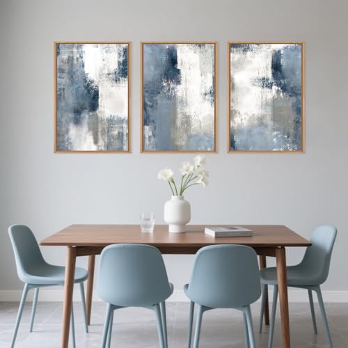 LHIUEM Large Abstract Brush Strokes Framed Canvas Wall Art Set,Navy Blue and Gray Wall Decor,Modern Color Block Shape Artwork,Minimalist Neutral Blue Printing for Living Room,Bedroom, Office-16''x24''x3 - Image 3
