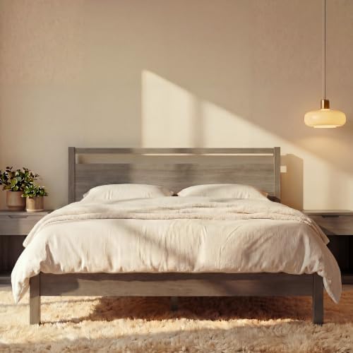 LIFEMENT Full Bed Frame with Headboard Signature Wood Platform, Noise Free, Under Bed Storage, No Box Spring Needed, Easy Assembly, Gray by LIFEMENT